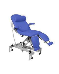 Fusion Podiatry Chair, Electric Height Adjustment, Gas Assisted Head and Split Adjustable Length ﻿and Foot Sections - Mid Blue